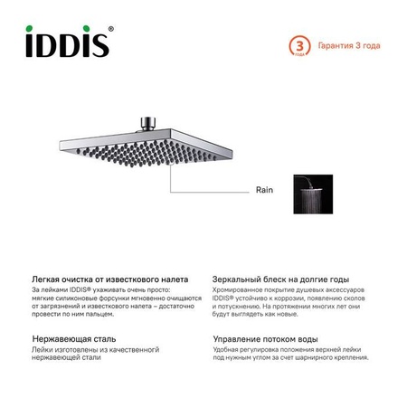 Верхний душ IDDIS Built-in Shower Accessories 00220SPi64, хром